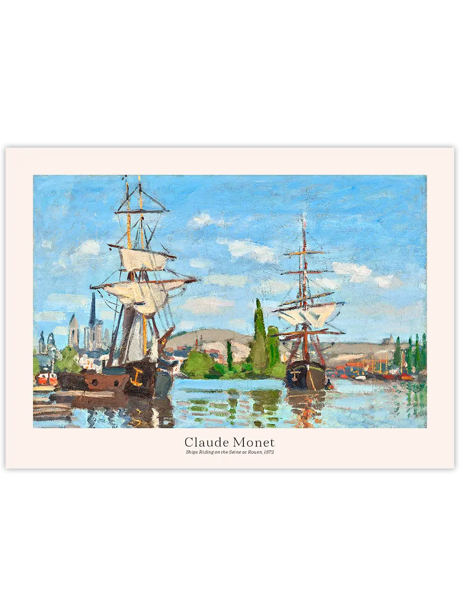 Monet Rouen'de Seine Nehri'nde Seyreden Gemiler - Art Print Ünlü Ressamlar Poster