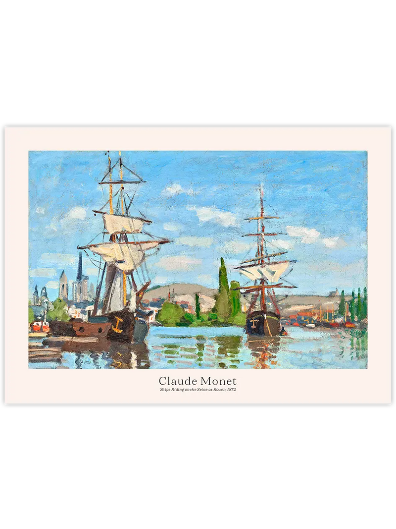 Monet Rouen'de Seine Nehri'nde Seyreden Gemiler - Art Print Ünlü Ressamlar Poster