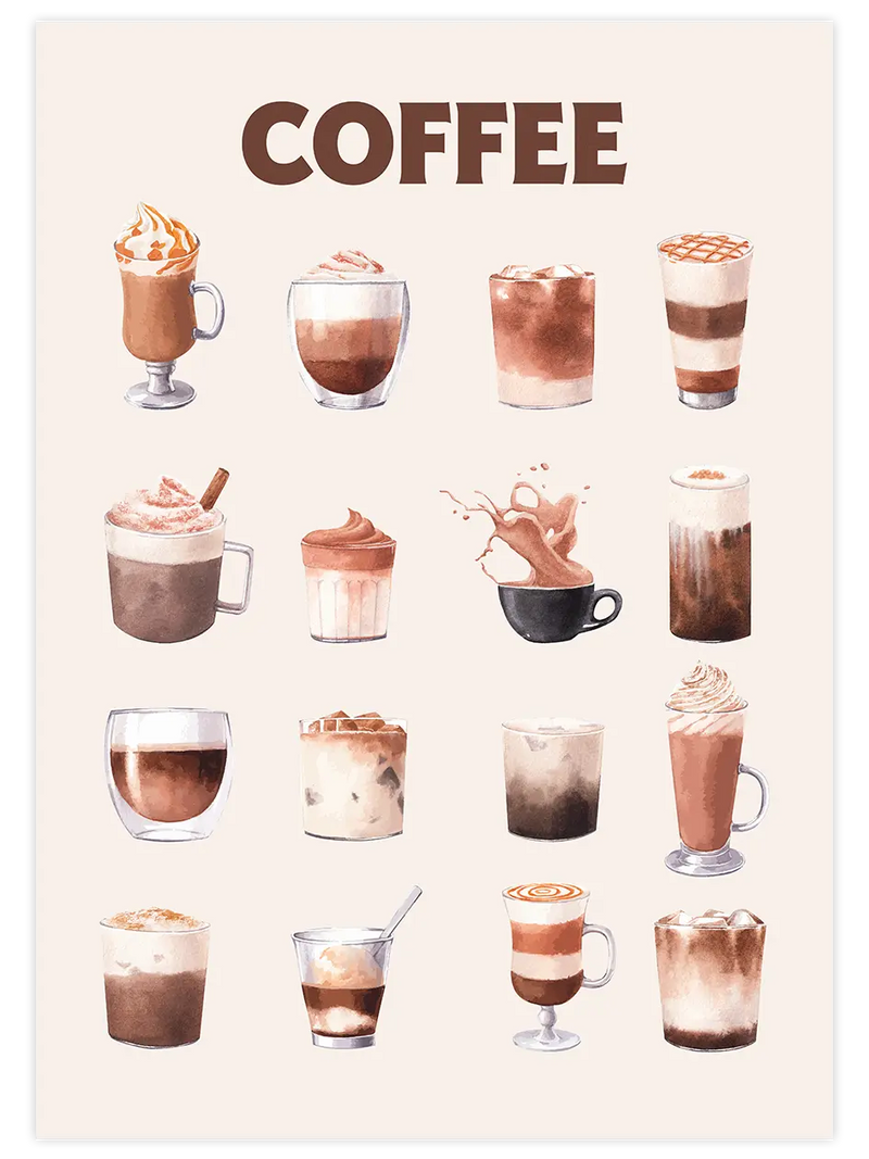 Types Of Coffee - Art Print Mutfak Poster