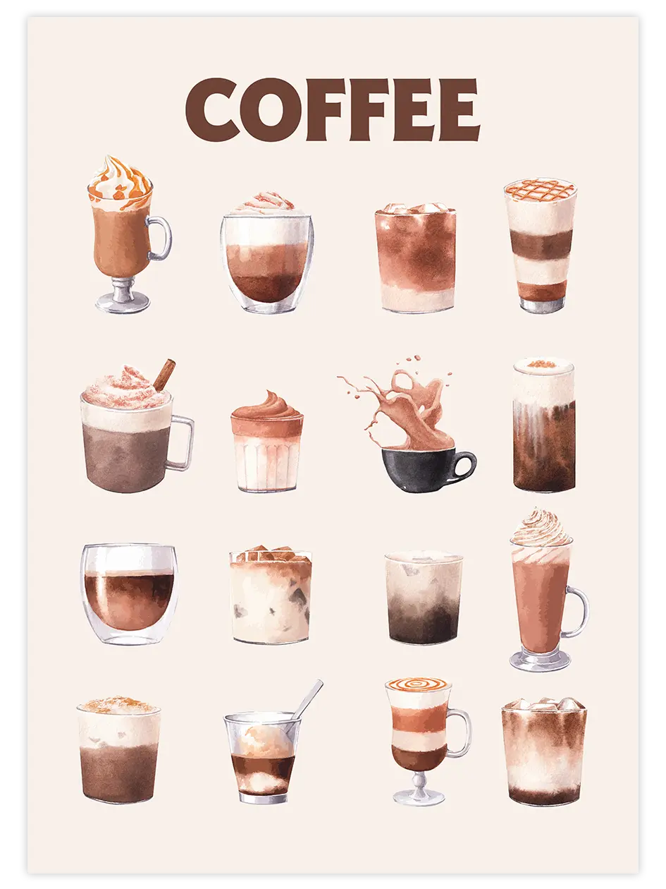 Types Of Coffee - Art Print Ürün ana görseli