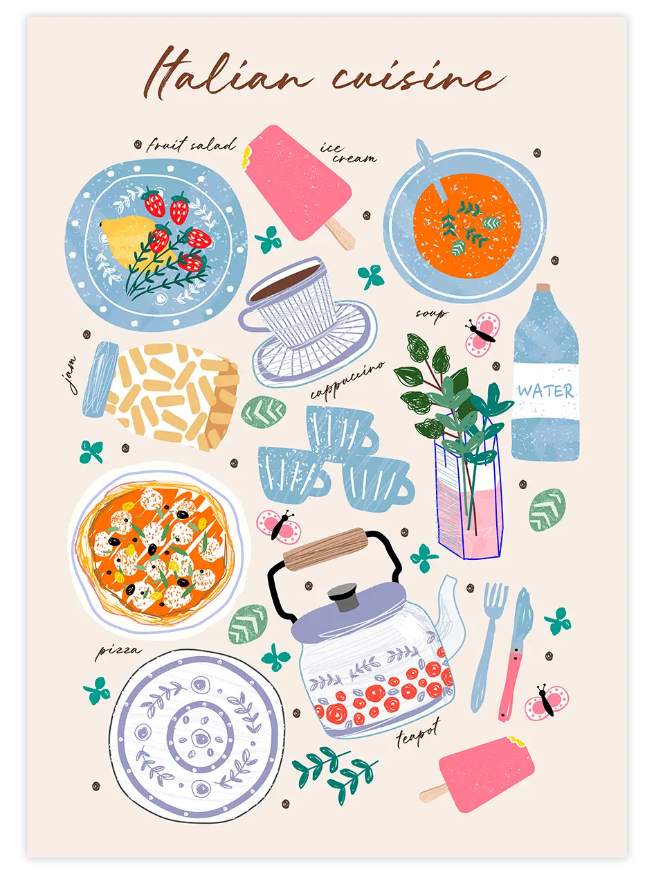 Italian Cuisine - Art Print Mutfak Poster