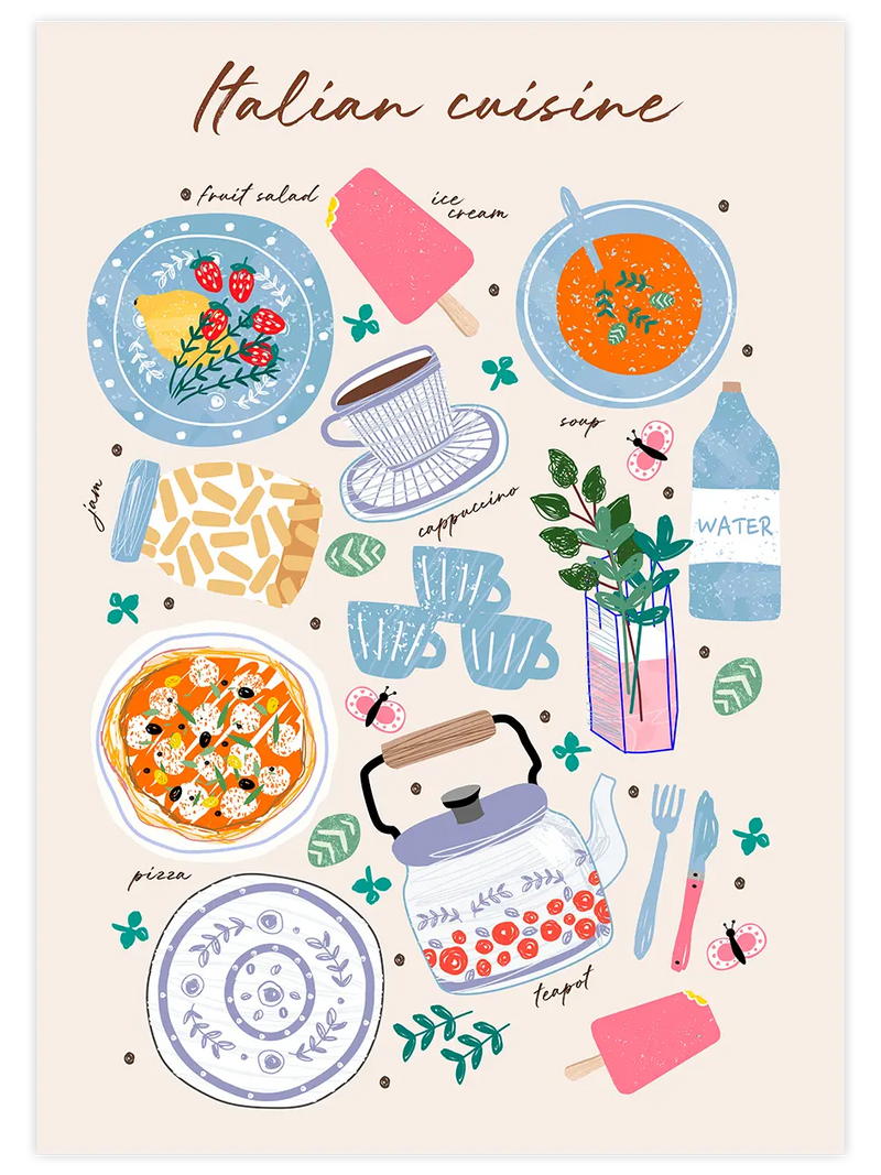 Italian Cuisine - Art Print Mutfak Poster