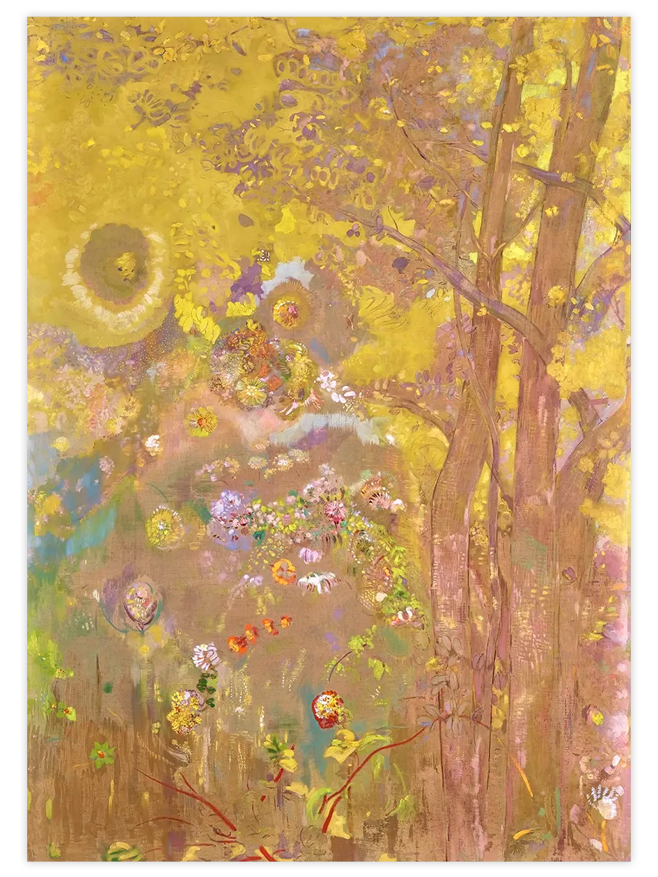 Odilon Redon Sarı Arka Planda Ağaçlar - Art Print Ünlü Ressamlar Poster