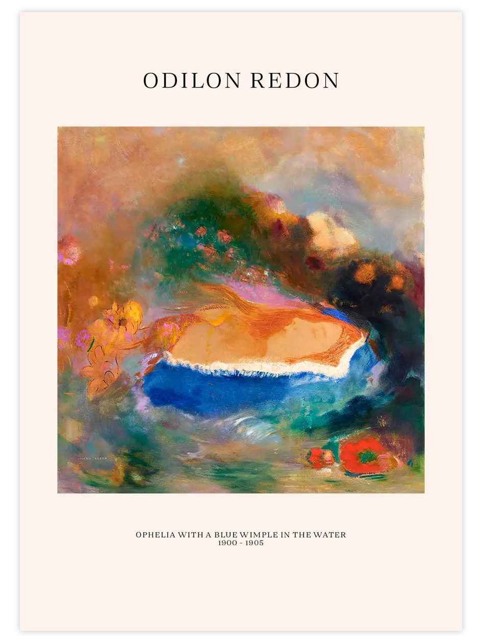 Odilon Redon Ophelia with a Blue Wimple in the Water - Art Print Ünlü Ressamlar Poster