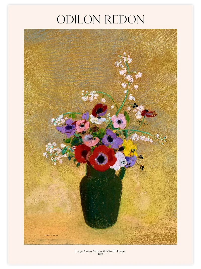 Odilon Redon Large Green Vase with Mixed Flowers - Art Print Ünlü Ressamlar Poster