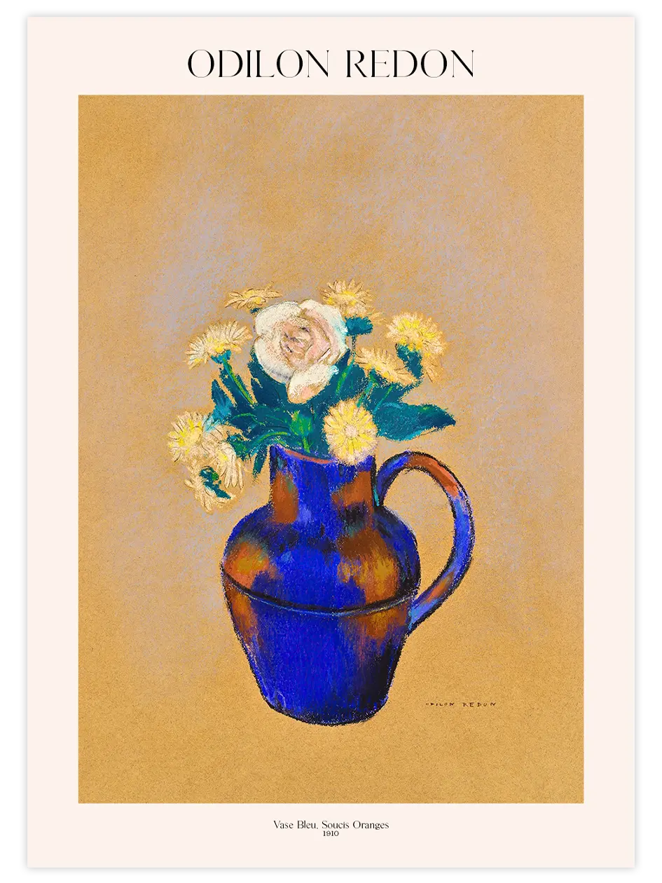 Odilon Redon Vase Bleu, Soucis Orange - Art Print Ünlü Ressamlar Poster