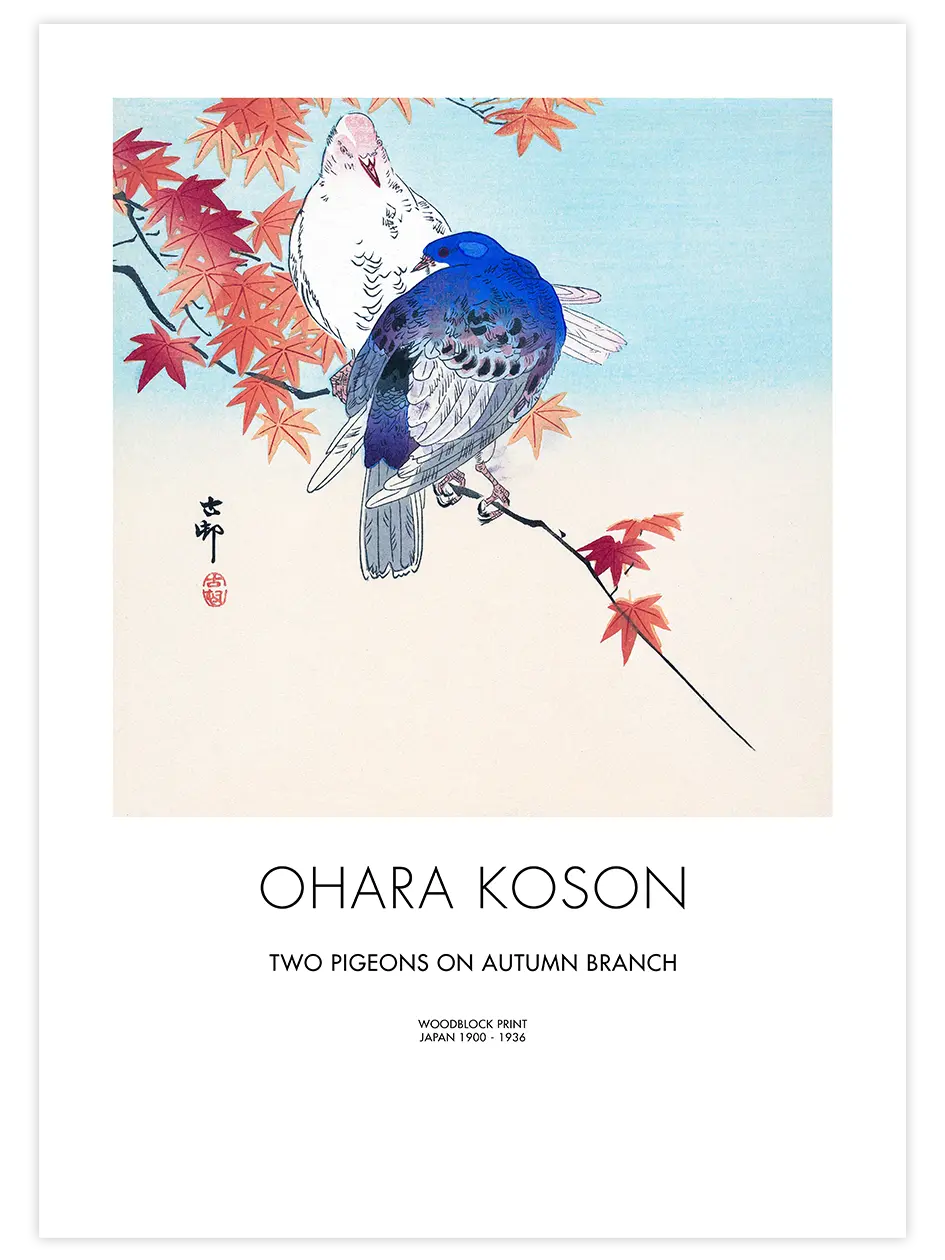 Ohara Koson Two Pigeons - Art Print Ünlü Ressamlar Poster