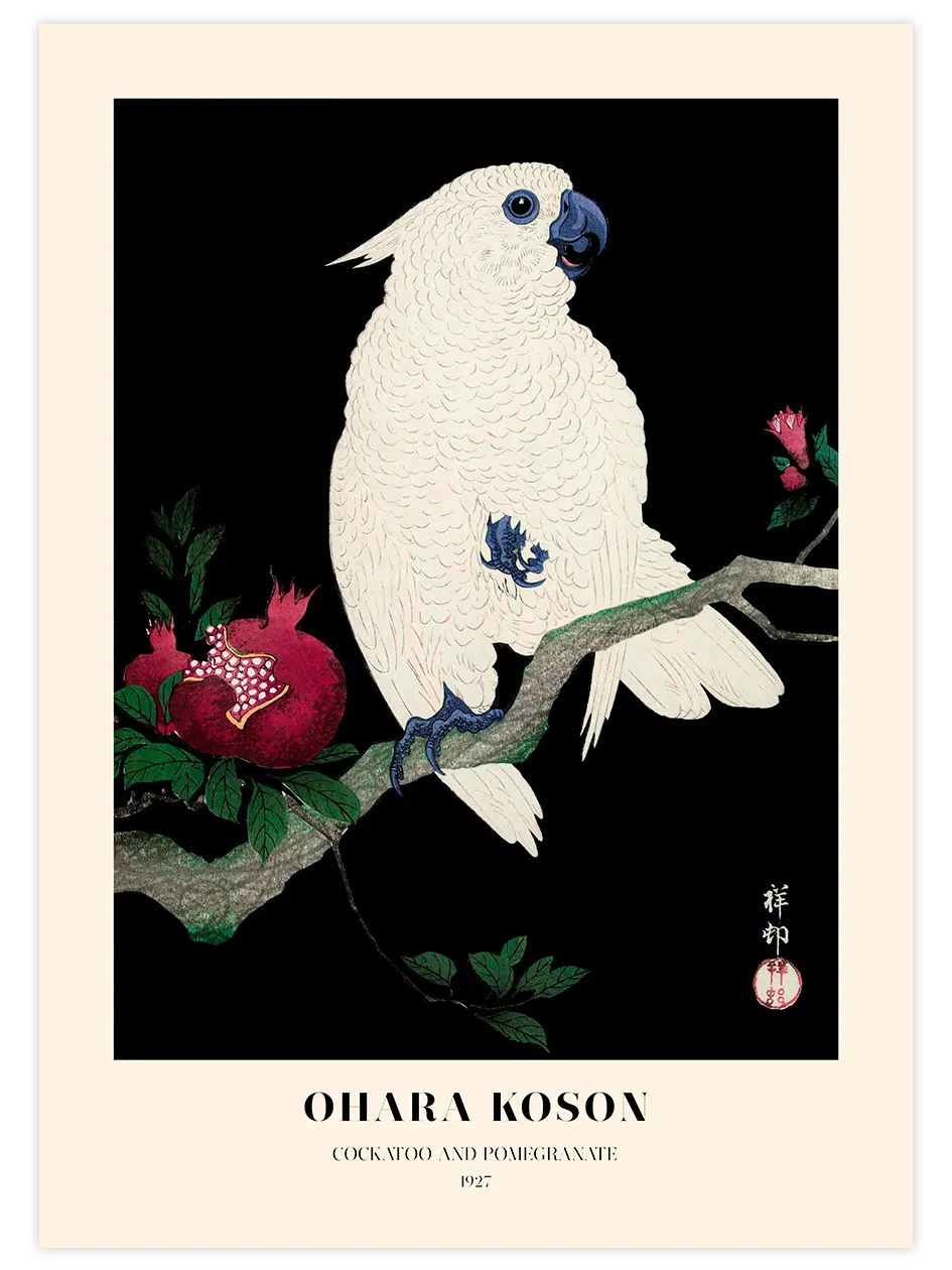 Ohara Koson Cockatoo and Pomegranate - Art Print Ünlü Ressamlar Poster
