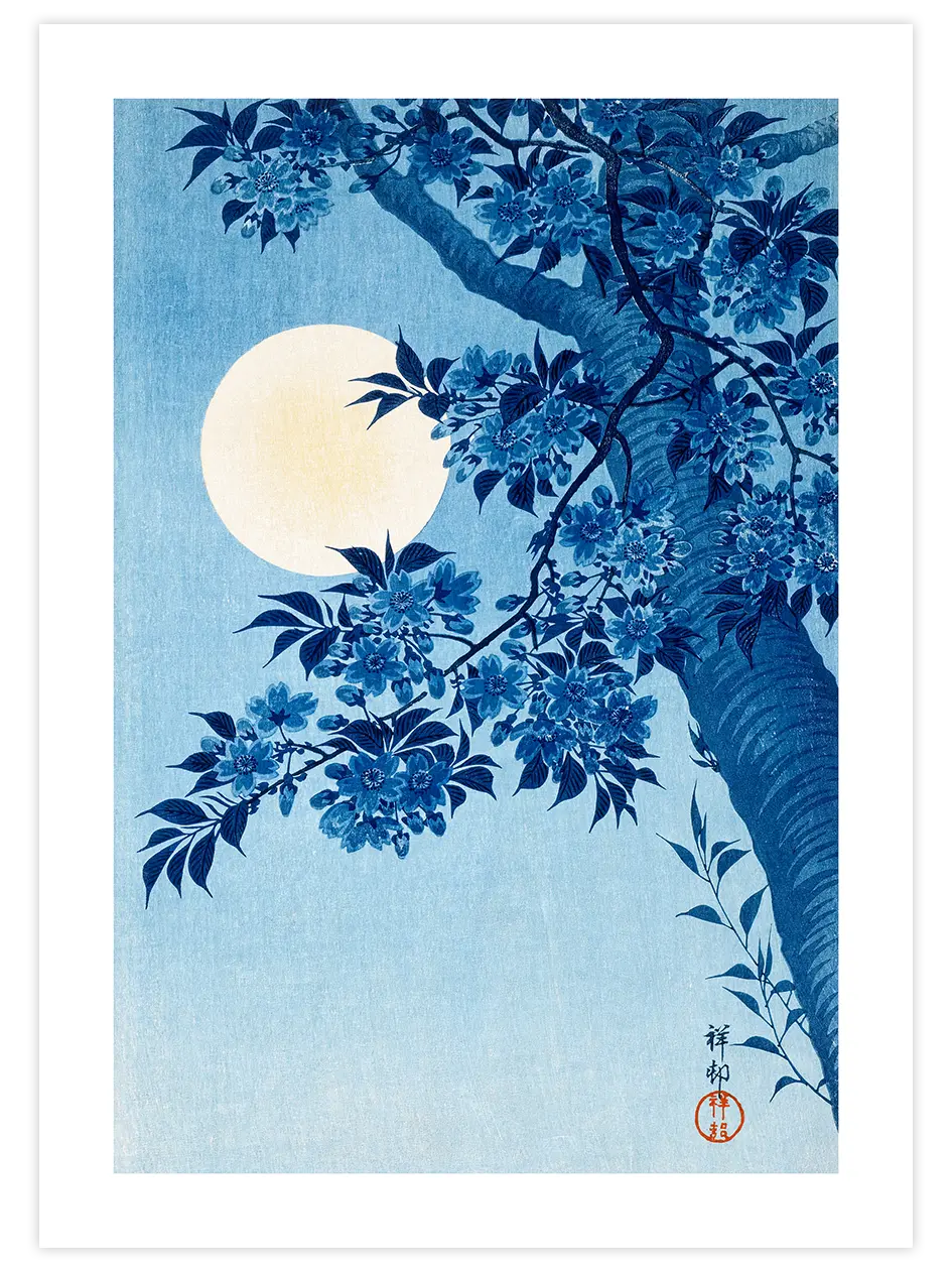 Ohara Koson Blossoming Cherry On A Moonlit Night - Art Print Ünlü Ressamlar Poster