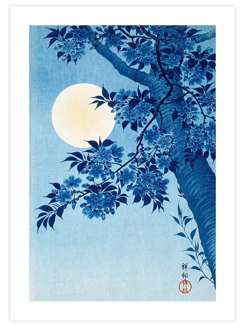 Ohara Koson Blossoming Cherry On A Moonlit Night - Art Print Ünlü Ressamlar Poster