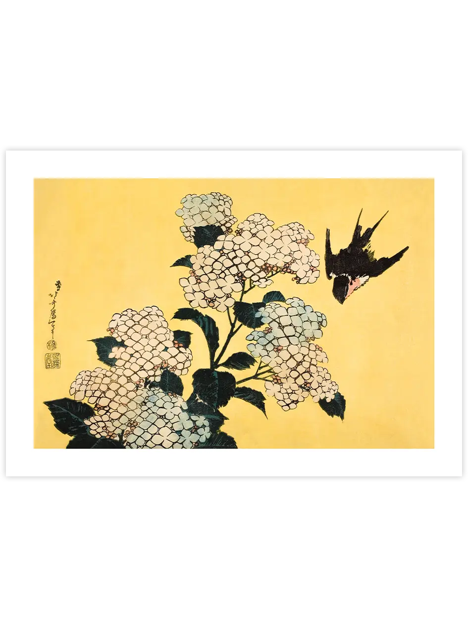 Hokusai Hydrangea And Swallow N2 - Art Print