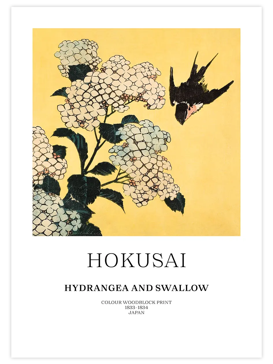 Hokusai Hydrangea And Swallow - Art Print Ürün ana görseli