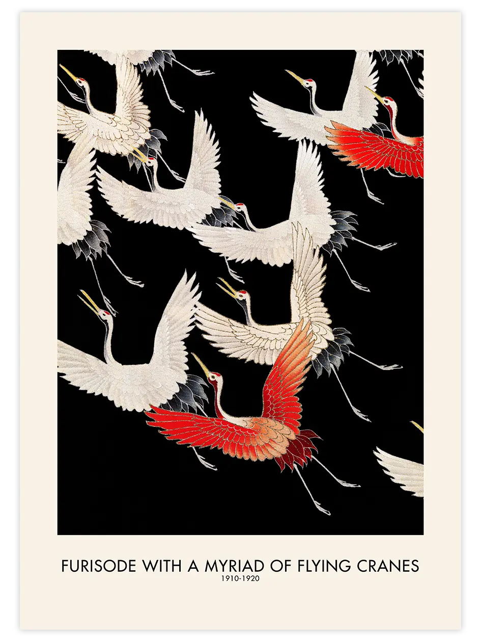 Furisode With A Myriad Of Flying Cranes - Art Print Ürün ana görseli