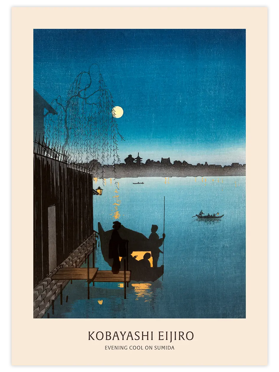Kobayashi Evening Cool on Sumida - Art Print Ünlü Ressamlar Poster