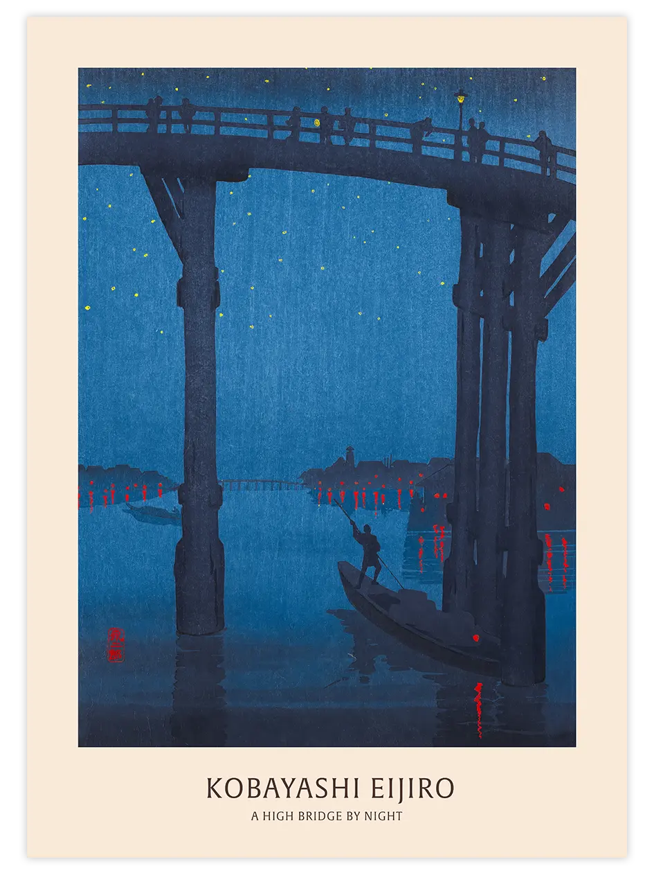 Kobayashi A High Bridge by Night - Art Print Ünlü Ressamlar Poster