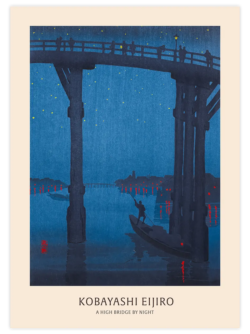 Kobayashi A High Bridge by Night - Art Print Ünlü Ressamlar Poster