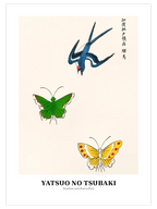 Yatsuo No Tsubaki Swallow And Butterflies - Art Print
