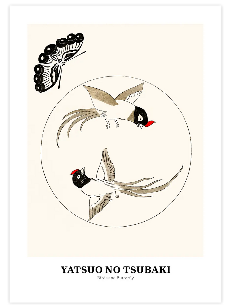 Yatsuo No Tsubaki Birds And Butterfly - Art Print Ünlü Ressamlar Poster
