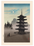 Kobayashi Eijiro Pagoda at Night - Art Print