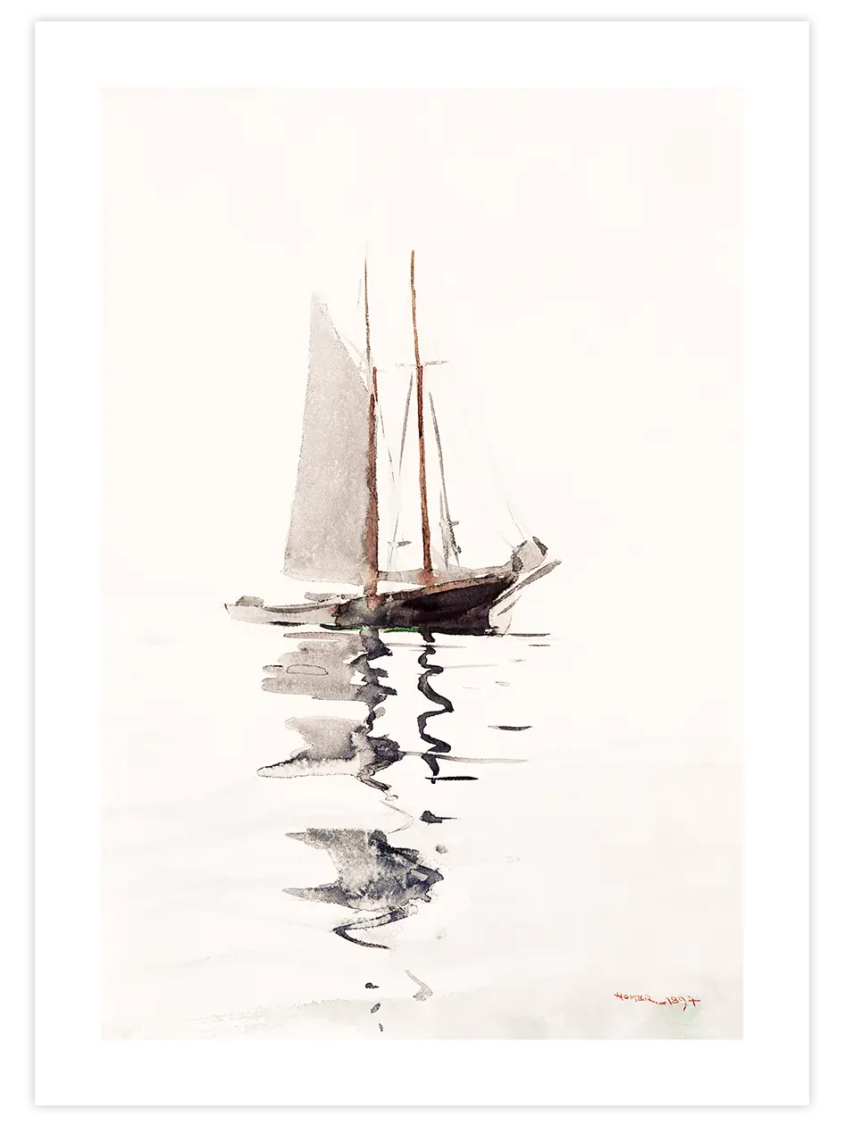 Winslow Homer Two–masted Schooner with Dory - Art Print