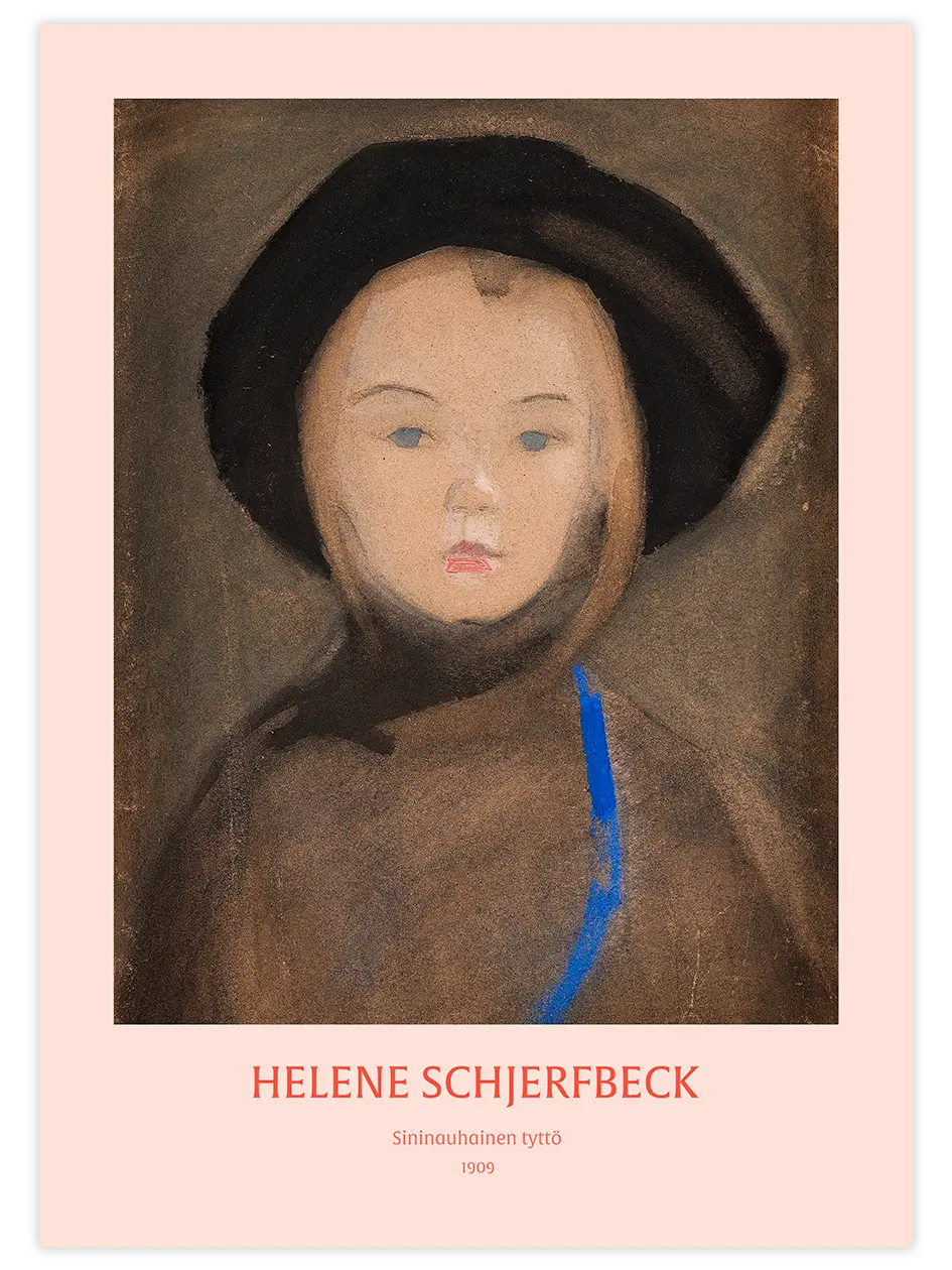 Helene Schjerfbeck Girl with Blue Ribbon - Art Print Ünlü Ressamlar Poster