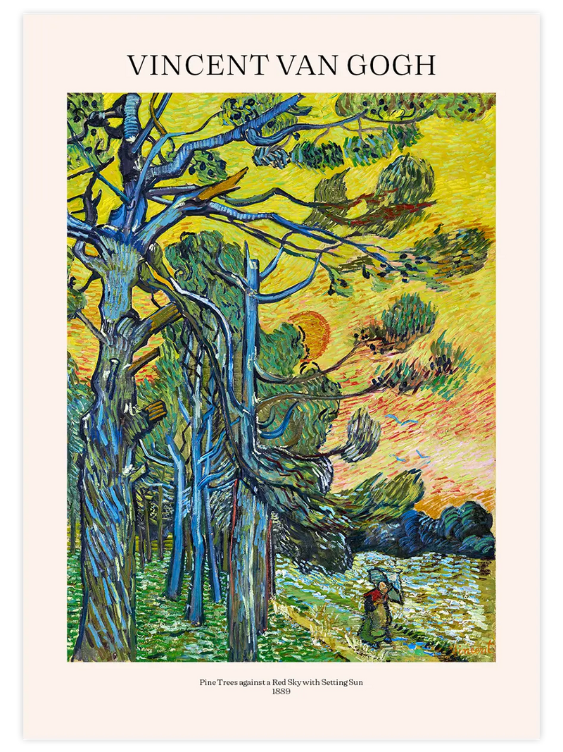 Van Gogh Gün Batımında Kızıl Gökyüzüne Karşı Çam Ağaçları - Art Print Ünlü Ressamlar Poster