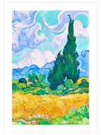 Van Gogh Selvi Ağaçlı Buğday Tarlası - Art Print Ünlü Ressamlar Poster