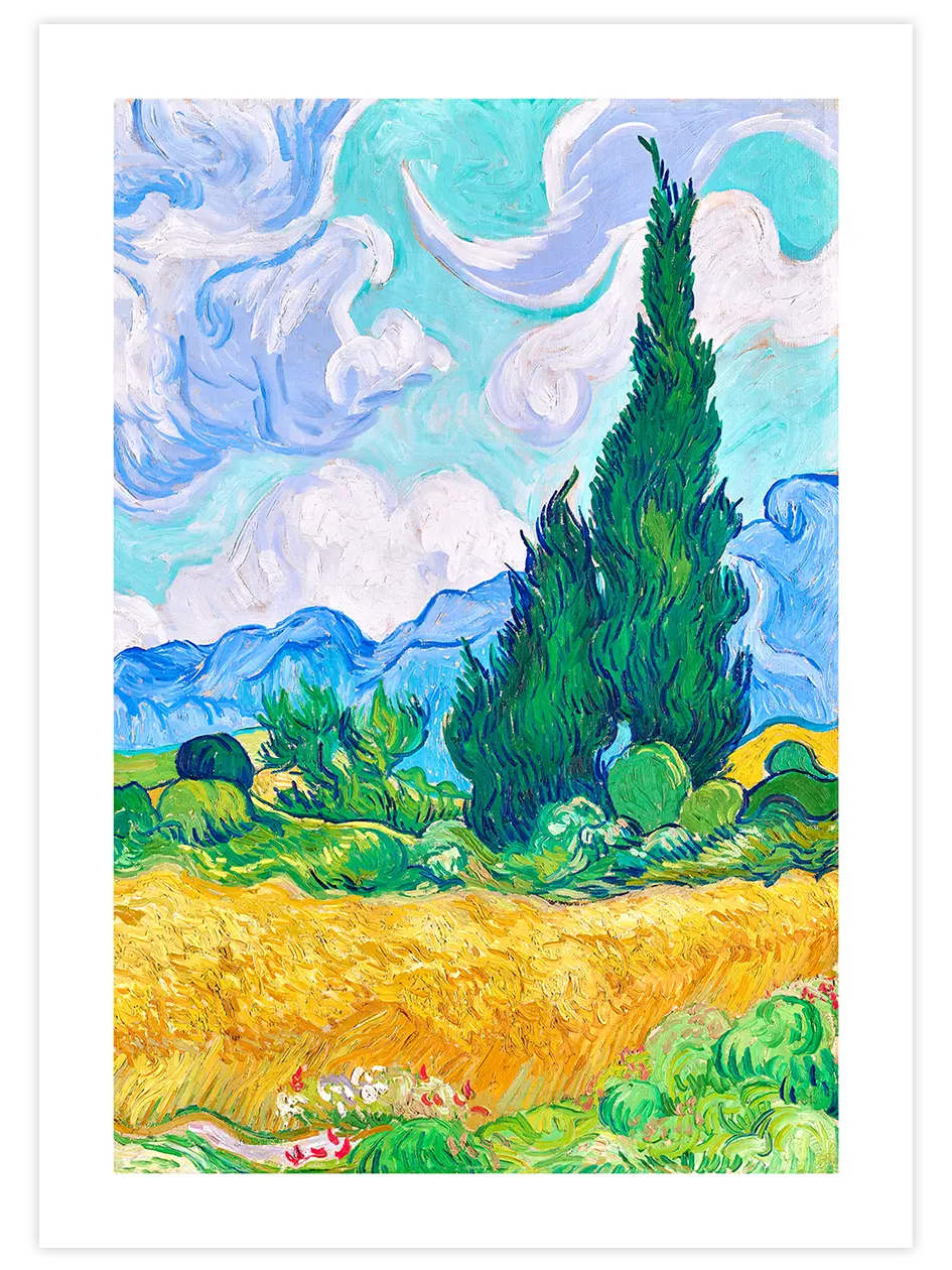 Van Gogh Selvi Ağaçlı Buğday Tarlası - Art Print Ünlü Ressamlar Poster