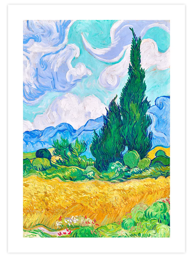 Van Gogh Selvi Ağaçlı Buğday Tarlası - Art Print Ünlü Ressamlar Poster