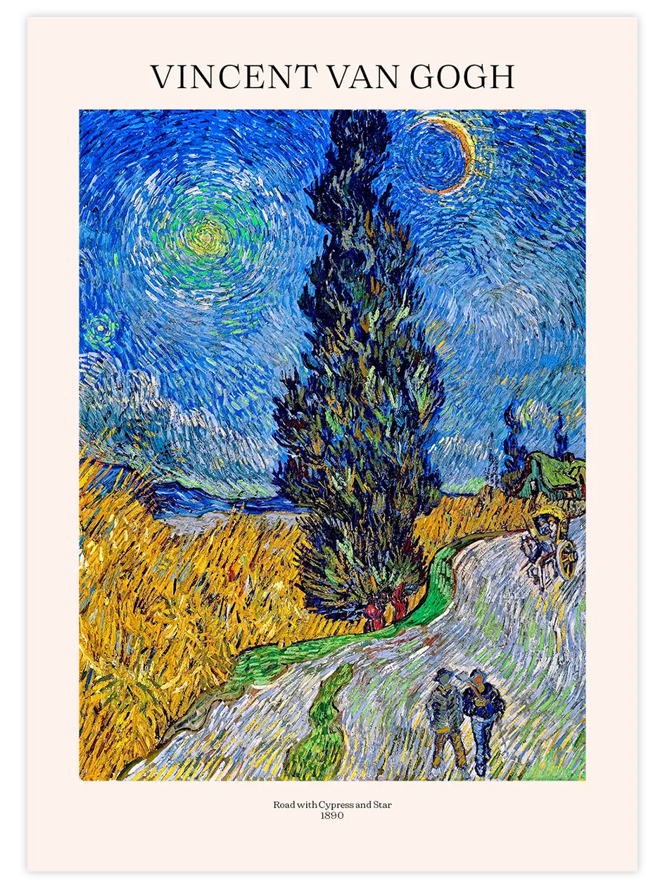 Van Gogh Road with Cypress and Star - Art Print Ünlü Ressamlar Poster