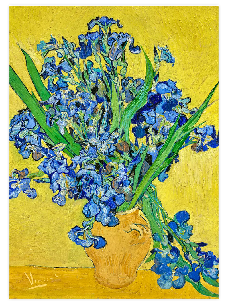 Van Gogh Vase with Irises Against a Yellow Background - Art Print Ünlü Ressamlar Poster