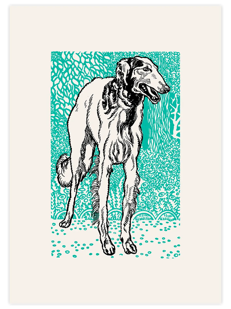Vintage Borzoy - Art Print Ünlü Ressamlar Poster