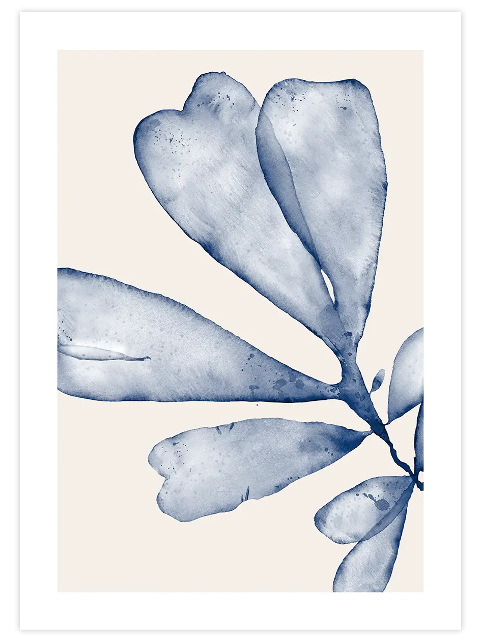 Blue Leaves N3 - Art Print Sanatsal Poster