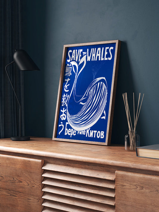 Vintage Save The Whales Poster - Giclée Baskı