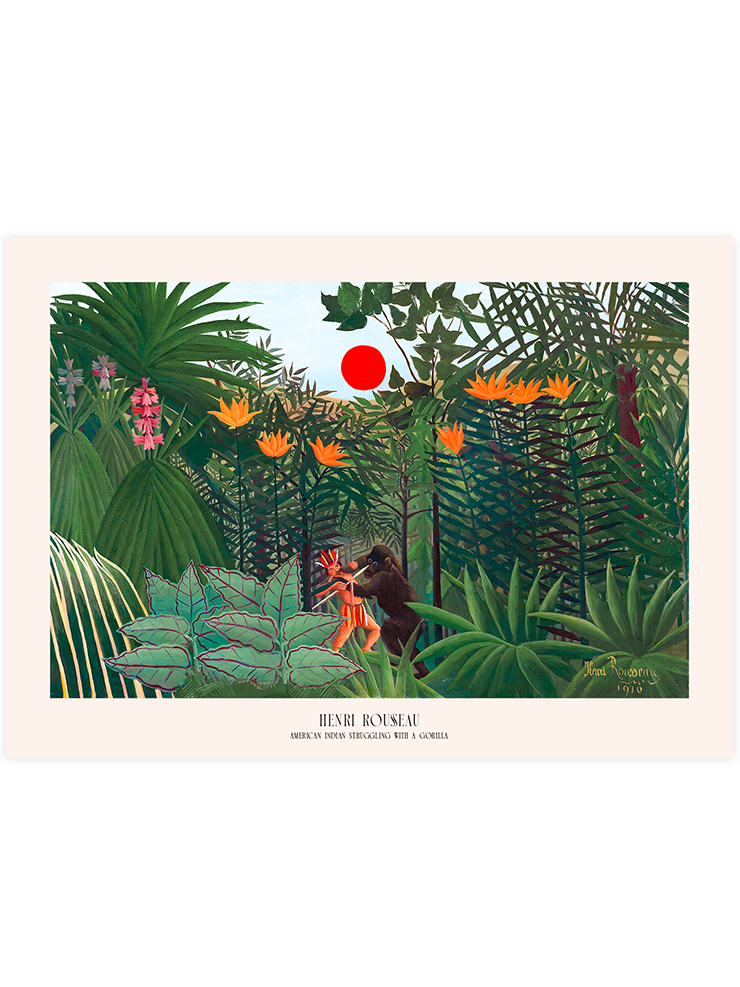 Henri Rousseau American Indian Struggling with a Gorilla - Art Print
