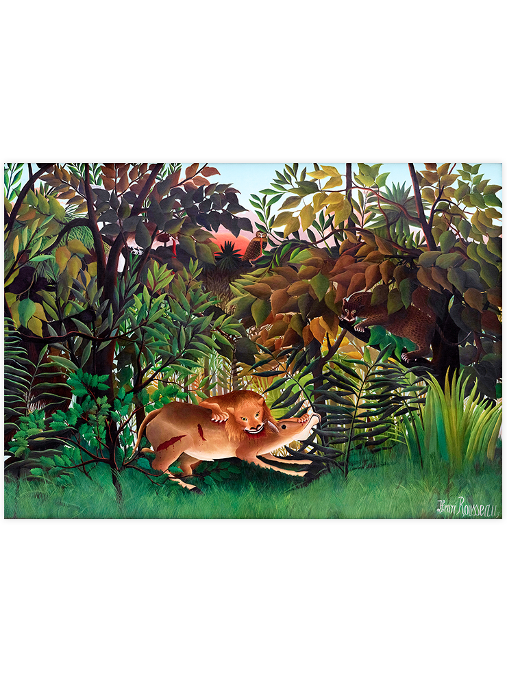 Henri Rousseau Aç Aslan Antilopun Üzerine Atlıyor - Art Print