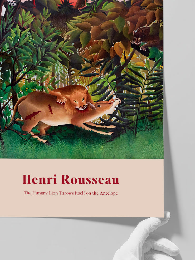 Henri Rousseau Aç Aslan Antilopun Üzerine Atlıyor - Art Print  Poster