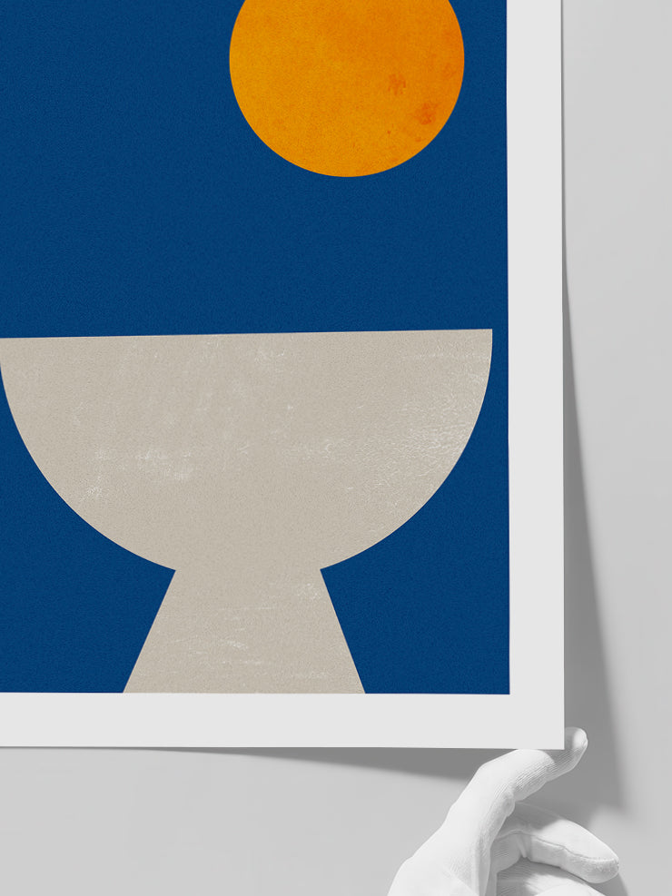 Geometrik Form Mavi Turuncu Bej - Art Print  Poster