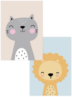 Neşeli Kedi & Aslan - Poster Seti Duo