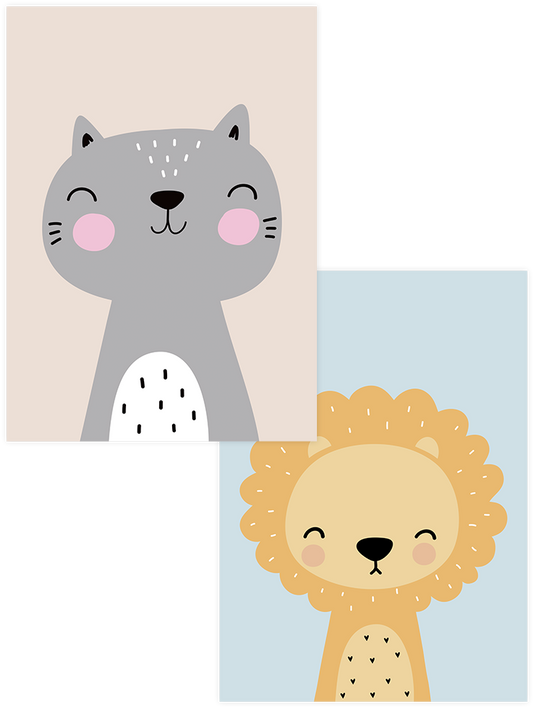 Neşeli Kedi & Aslan - Poster Seti Duo