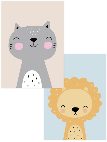 Neşeli Kedi & Aslan - Poster Seti Duo