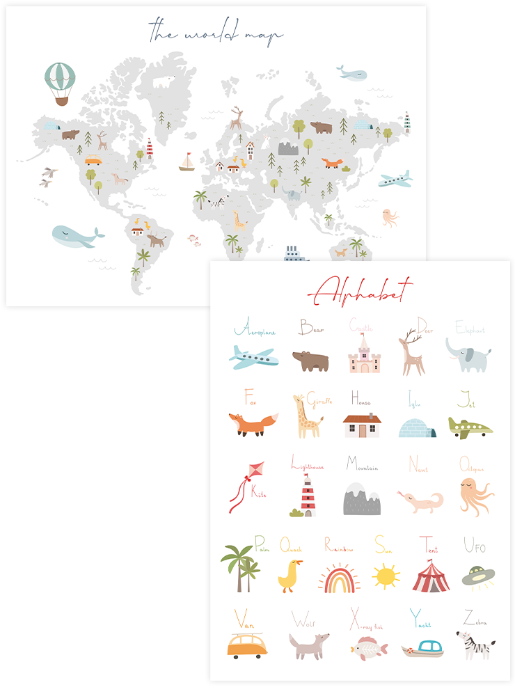Resimli Dünya Haritası & Alfabe - Poster Seti Duo