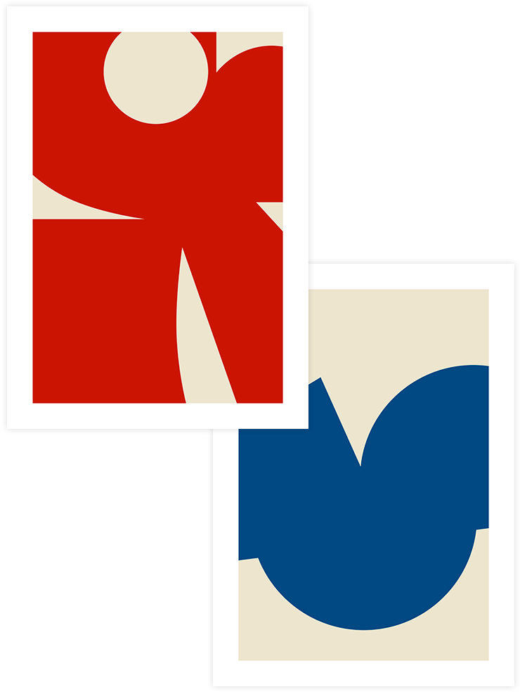 Red & Blue Shapes - Poster Seti Duo Sanatsal Poster
