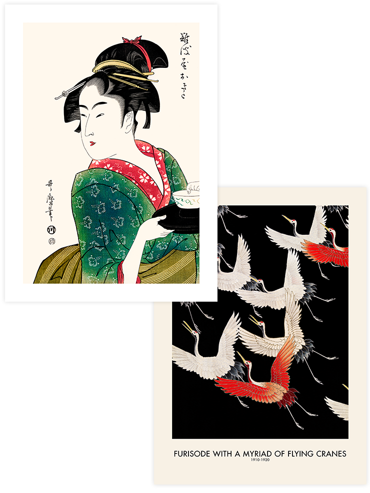Geisha & Birds - Poster Seti Duo Ünlü Ressamlar Poster
