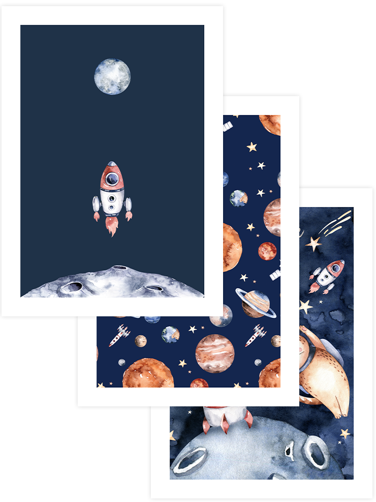 Uzaya Seyahat - Poster Seti Trio Çocuk Odası Poster