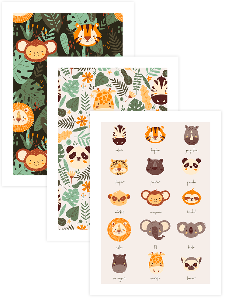 Ormandaki Sevimli Hayvanlar - Poster Seti Trio Ürün ana görseli