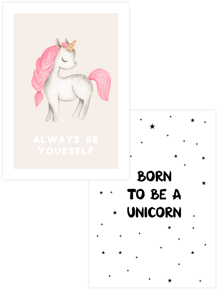 Pink Unicorn - Poster Seti Duo Çocuk Odası Poster