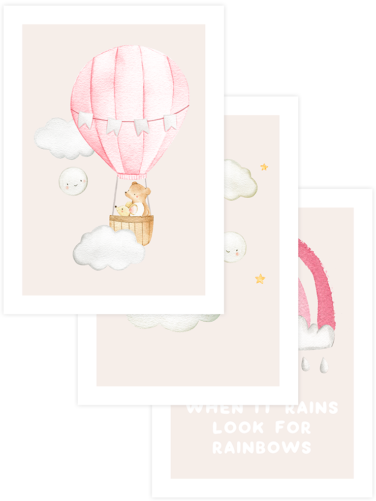 Magic Pink & Beige Touch - Poster Seti Trio Çocuk Odası Poster