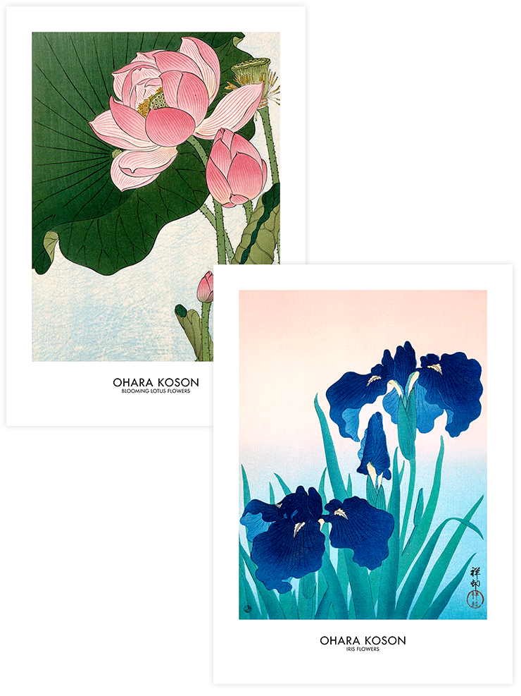 Ohara Koson Iris & Lotus - Poster Seti Duo Ünlü Ressamlar Poster