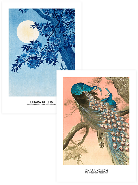 Ohara Koson Peacocks & Moon Light - Poster Seti Duo